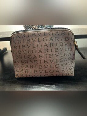 Authentic BVLGARI Logomania Canvas Cosmetic Pouch / Makeup Clutch –Vintage Brown